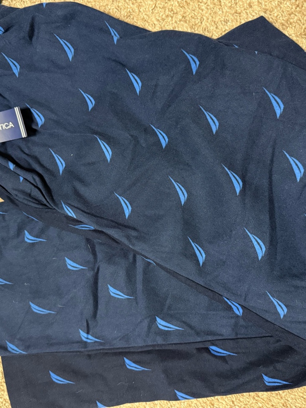 Nautica Navy Button-Up with Light Blue Sailboat Motif